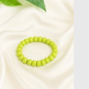 Lime green wooden Bead Stretch Bracelet, Lightweight Stackable Boho Jewelry